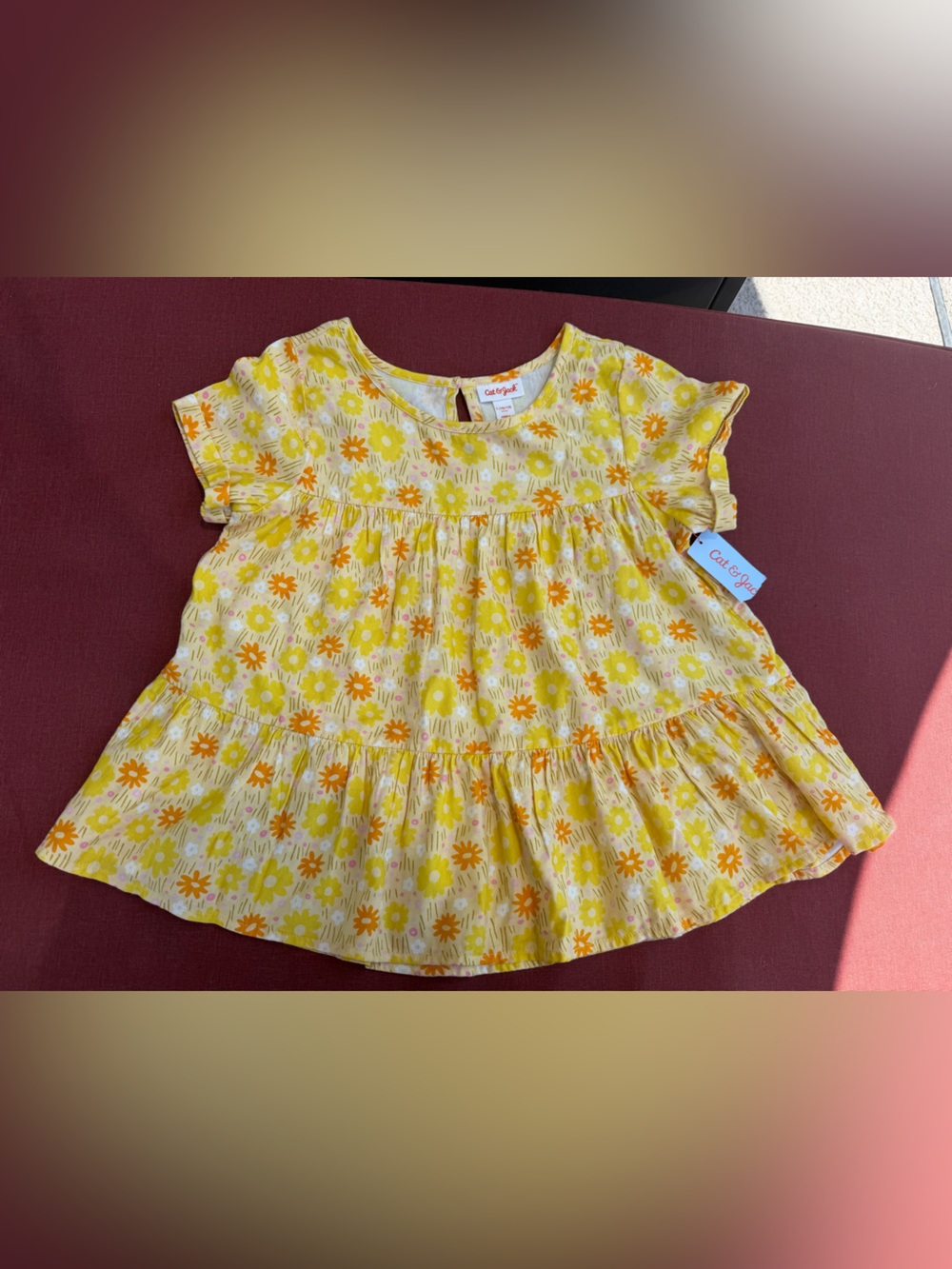NWT  girls Cat & Jack Yellow Floral Tiered shirt/top  with Orange Accents